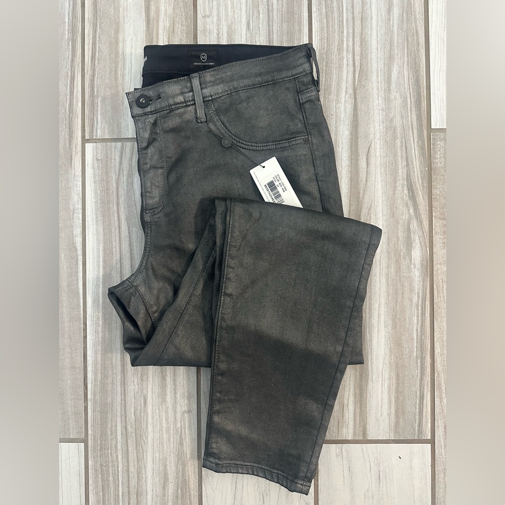 NWT:AG Adriano Goldschmied Shimmering Silver Super Skinny Ankle Jeans, 32